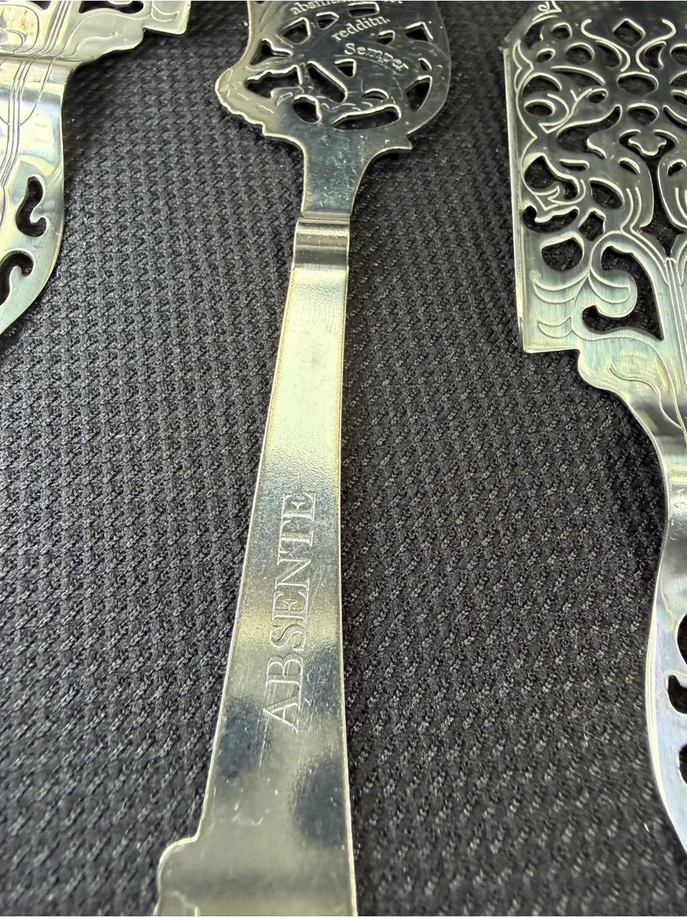 ABSENTE Absinthe Sugar Spoons Lot of 3 Cocktail Barware Slotted Wormwood Bar